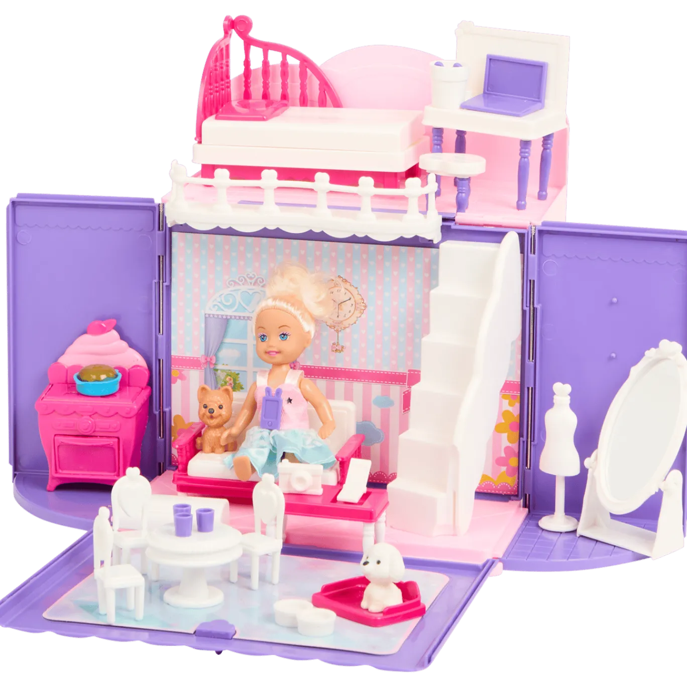 Pop met opvouwbaar poppenhuis < Action Hot